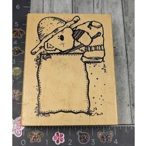 Hook Lines Inkers Bumpkin Bear Sack Overalls Rubber Stamp Wood #F10